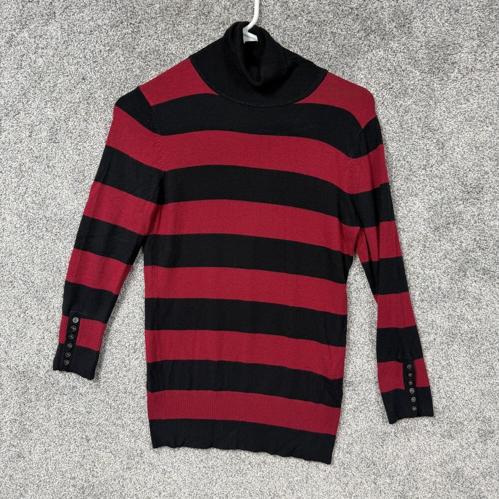 Express Sweater Womens M Red Black Striped Turtleneck Ribbed Grunge Emo Alt Goth